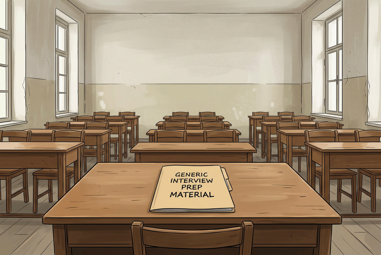 An empty traditional classroom with rows of desks